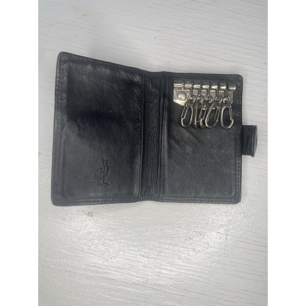 Vintage Kangaroo Leather Key Case 5 Hook Black Snap Closure Key Holder Organizer